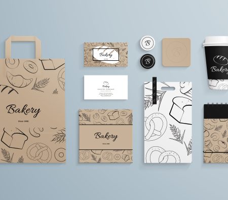 Corporate,Identity,Template,Set,With,Pattern,Of,Baked,Goods.,Business